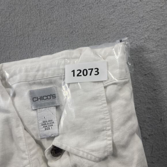 Chicos Shirt Womens 1 White Linen Button Up 3/4 Sleeve‎ Collared Blouse Top - Picture 10 of 10
